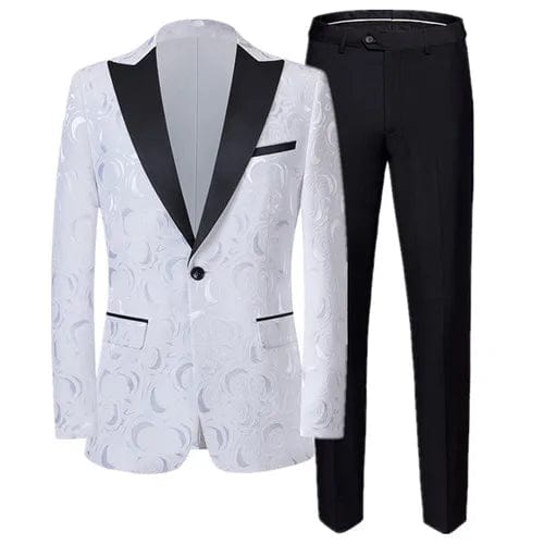 High End Gentleman Jacquard Suit Men Clothing Red Black White Fashion Luxury Men's Wedding Party Dress Slim Fit Blazer and Pants - SHOWLU FASHION STORE