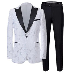 High End Gentleman Jacquard Suit Men Clothing Red Black White Fashion Luxury Men's Wedding Party Dress Slim Fit Blazer and Pants - SHOWLU FASHION STORE