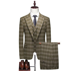 High - end Men's (suit + Vest + Trousers) Wedding Suit Fashion All - in - one Business Casual Suit Three - piece Groom's Wedding Dress - SHOWLU FASHION STORE