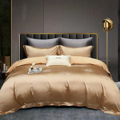 High End Mulberry S i l k Jacquard Bedding Set 4 - piece Duvet Cover Set 200*230CM 220*240CM Flat Sheet Bedding - SHOWLU FASHION STORE