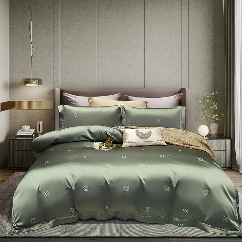 High End Mulberry S i l k Jacquard Bedding Set 4 - piece Duvet Cover Set 200*230CM 220*240CM Flat Sheet Bedding - SHOWLU FASHION STORE