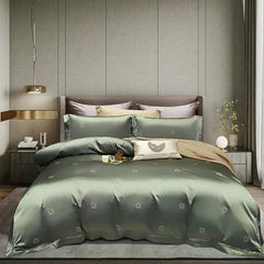 High End Mulberry S i l k Jacquard Bedding Set 4 - piece Duvet Cover Set 200*230CM 220*240CM Flat Sheet Bedding - SHOWLU FASHION STORE