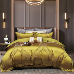 High End Mulberry S i l k Jacquard Bedding Set 4 - piece Duvet Cover Set 200*230CM 220*240CM Flat Sheet Bedding - SHOWLU FASHION STORE