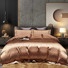 High End Mulberry S i l k Jacquard Bedding Set 4 - piece Duvet Cover Set 200*230CM 220*240CM Flat Sheet Bedding - SHOWLU FASHION STORE