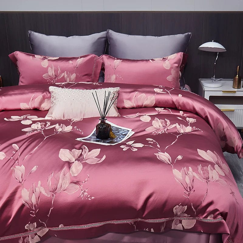 High End Mulberry S i l k Jacquard Bedding Set 4 - piece Duvet Cover Set 200*230CM 220*240CM Flat Sheet Bedding - SHOWLU FASHION STORE