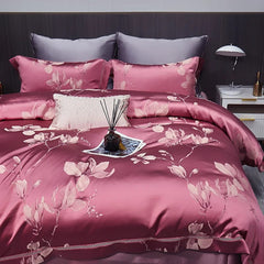 High End Mulberry S i l k Jacquard Bedding Set 4 - piece Duvet Cover Set 200*230CM 220*240CM Flat Sheet Bedding - SHOWLU FASHION STORE