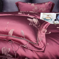 High End Mulberry S i l k Jacquard Bedding Set 4 - piece Duvet Cover Set 200*230CM 220*240CM Flat Sheet Bedding - SHOWLU FASHION STORE