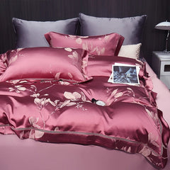 High End Mulberry S i l k Jacquard Bedding Set 4 - piece Duvet Cover Set 200*230CM 220*240CM Flat Sheet Bedding - SHOWLU FASHION STORE
