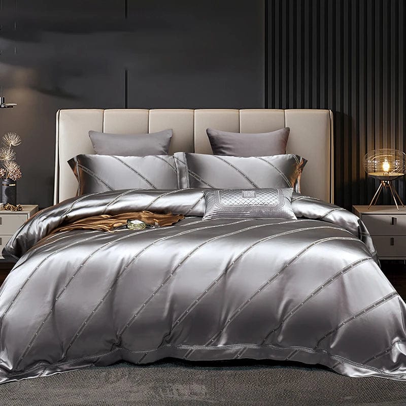High End Mulberry S i l k Jacquard Bedding Set 4 - piece Duvet Cover Set 200*230CM 220*240CM Flat Sheet Bedding - SHOWLU FASHION STORE