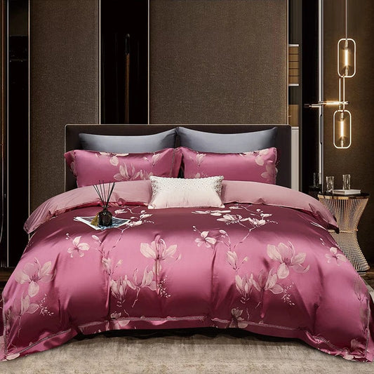 High End Mulberry S i l k Jacquard Bedding Set 4 - piece Duvet Cover Set 200*230CM 220*240CM Flat Sheet Bedding - SHOWLU FASHION STORE
