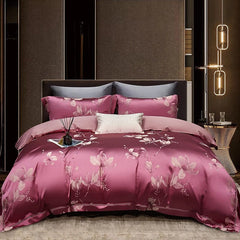 High End Mulberry S i l k Jacquard Bedding Set 4 - piece Duvet Cover Set 200*230CM 220*240CM Flat Sheet Bedding - SHOWLU FASHION STORE