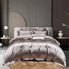 High End Mulberry S i l k Jacquard Bedding Set 4 - piece Duvet Cover Set 200*230CM 220*240CM Flat Sheet Bedding - SHOWLU FASHION STORE