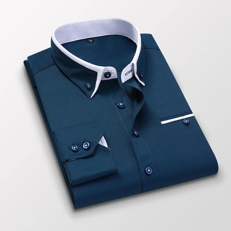 High Quality Stylish Casual Shirt Double Collar Striped Mens Dress Shirts Mens Long Sleeve Shirts non iron Double Collar Shirt - SHOWLU FASHION STORE