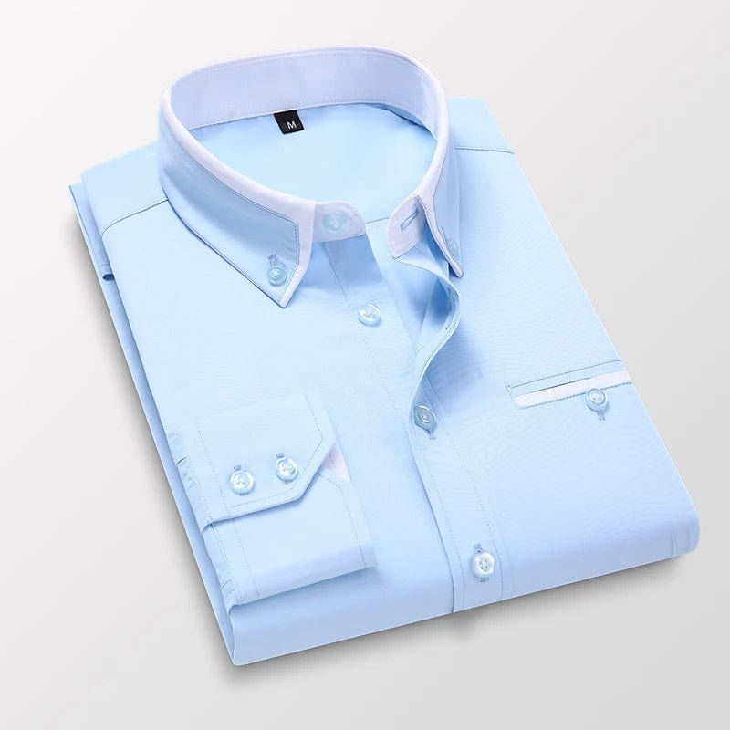 High Quality Stylish Casual Shirt Double Collar Striped Mens Dress Shirts Mens Long Sleeve Shirts non iron Double Collar Shirt - SHOWLU FASHION STORE