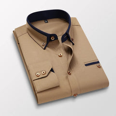High Quality Stylish Casual Shirt Double Collar Striped Mens Dress Shirts Mens Long Sleeve Shirts non iron Double Collar Shirt - SHOWLU FASHION STORE