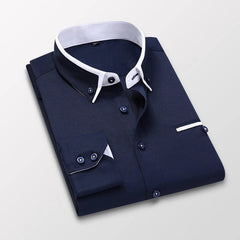 High Quality Stylish Casual Shirt Double Collar Striped Mens Dress Shirts Mens Long Sleeve Shirts non iron Double Collar Shirt - SHOWLU FASHION STORE