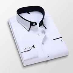 High Quality Stylish Casual Shirt Double Collar Striped Mens Dress Shirts Mens Long Sleeve Shirts non iron Double Collar Shirt - SHOWLU FASHION STORE