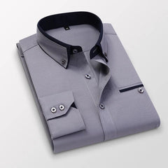High Quality Stylish Casual Shirt Double Collar Striped Mens Dress Shirts Mens Long Sleeve Shirts non iron Double Collar Shirt - SHOWLU FASHION STORE