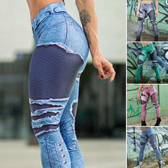 High Waist Denim Yoga Leggings Push Up Jeans Sports Pants Gym Tights Running Tummy Control Workout Pencil Trousers Sportswear - SHOWLU FASHION STORE