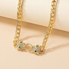 Hip - hop Gold Plated Rhinestone Leoprad Head Necklace Jewelry Set for Women Fashion Animal Pendant Metal Chain Men's Bracelet - SHOWLU FASHION STORE