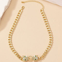 Hip - hop Gold Plated Rhinestone Leoprad Head Necklace Jewelry Set for Women Fashion Animal Pendant Metal Chain Men's Bracelet - SHOWLU FASHION STORE