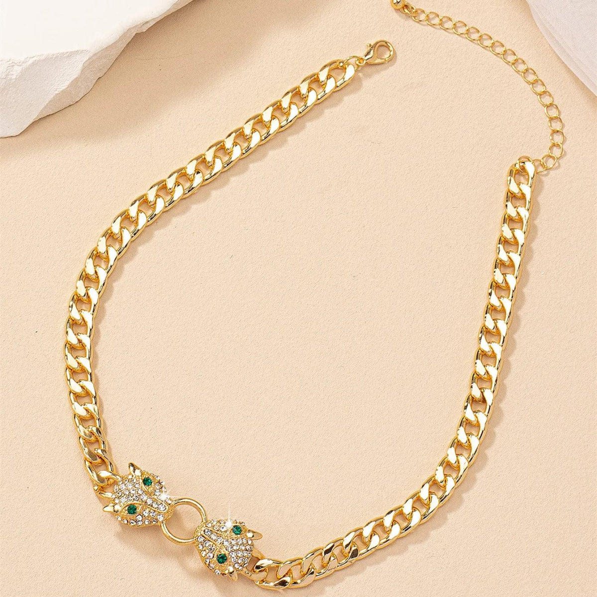 Hip - hop Gold Plated Rhinestone Leoprad Head Necklace Jewelry Set for Women Fashion Animal Pendant Metal Chain Men's Bracelet - SHOWLU FASHION STORE