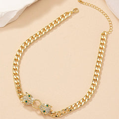 Hip - hop Gold Plated Rhinestone Leoprad Head Necklace Jewelry Set for Women Fashion Animal Pendant Metal Chain Men's Bracelet - SHOWLU FASHION STORE