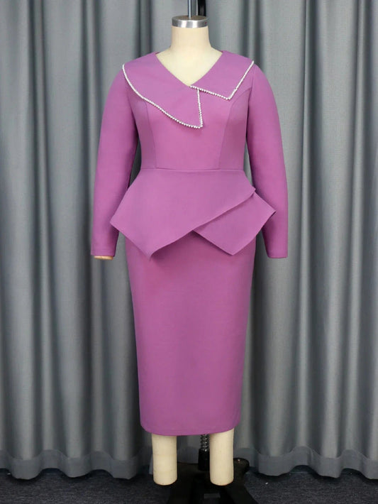 Holiday Party Dresses Long Sleeves Peplum Belly Cover Slim Beading Irregular Ruffles Elegant Classy Church Modest Date Out Gowns - SHOWLU FASHION STORE