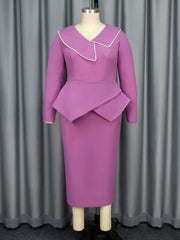 Holiday Party Dresses Long Sleeves Peplum Belly Cover Slim Beading Irregular Ruffles Elegant Classy Church Modest Date Out Gowns - SHOWLU FASHION STORE