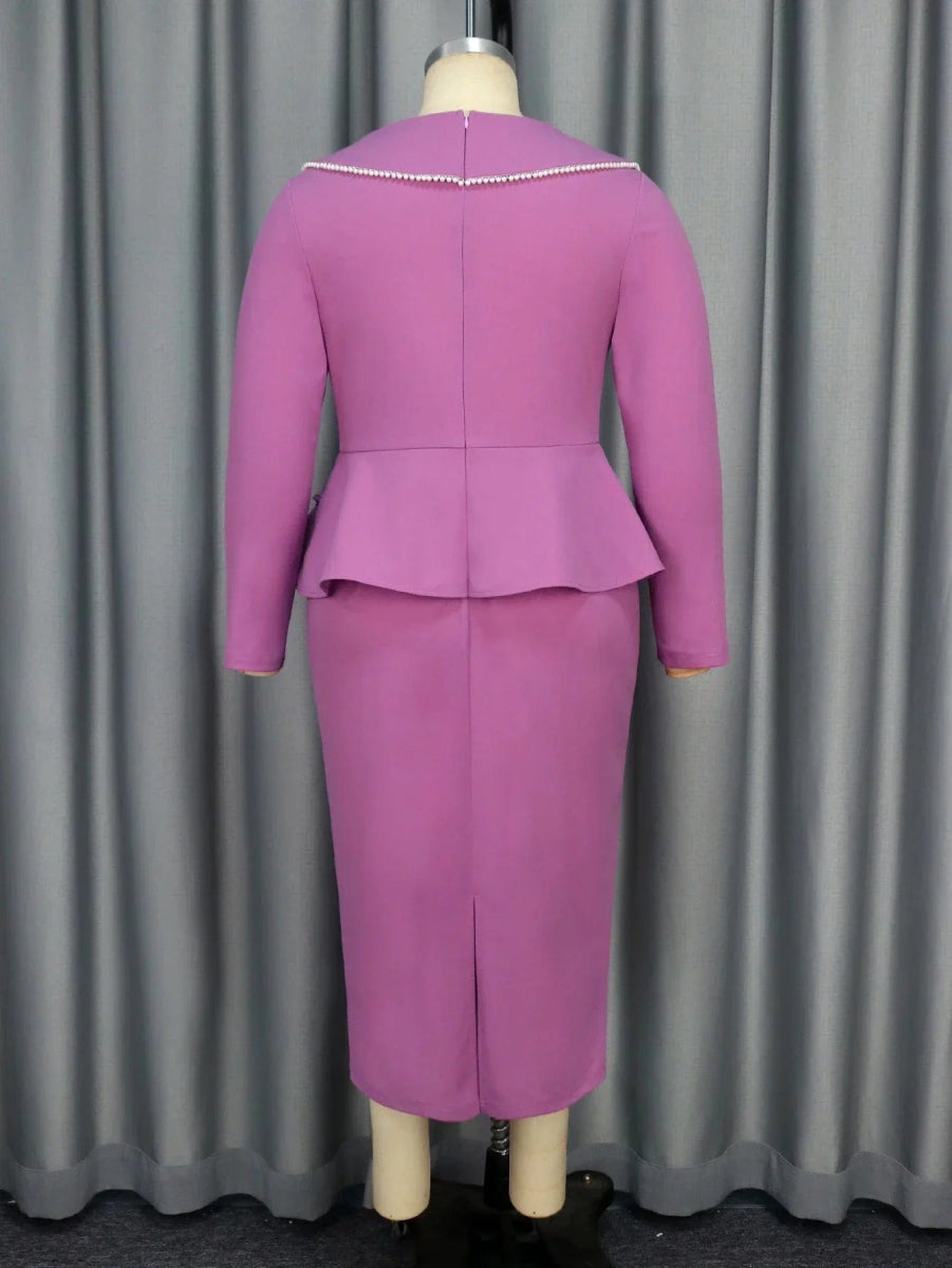 Holiday Party Dresses Long Sleeves Peplum Belly Cover Slim Beading Irregular Ruffles Elegant Classy Church Modest Date Out Gowns - SHOWLU FASHION STORE