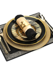 Hotel Table Setting Household Bone China Set Black Golden Edge Luxury Model Room Tableware Flat Plate Western Food/Steak Dinner Plate Dish - SHOWLU FASHION STORE
