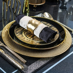 Hotel Table Setting Household Bone China Set Black Golden Edge Luxury Model Room Tableware Flat Plate Western Food/Steak Dinner Plate Dish - SHOWLU FASHION STORE