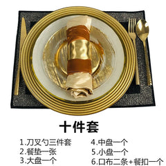 Hotel Table Setting Household Bone China Set Black Golden Edge Luxury Model Room Tableware Flat Plate Western Food/Steak Dinner Plate Dish - SHOWLU FASHION STORE