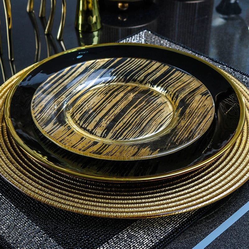 Hotel Table Setting Household Bone China Set Black Golden Edge Luxury Model Room Tableware Flat Plate Western Food/Steak Dinner Plate Dish - SHOWLU FASHION STORE