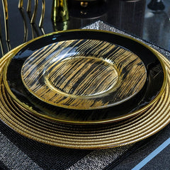 Hotel Table Setting Household Bone China Set Black Golden Edge Luxury Model Room Tableware Flat Plate Western Food/Steak Dinner Plate Dish - SHOWLU FASHION STORE