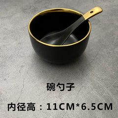 Hotel Table Setting Household Bone China Set Black Golden Edge Luxury Model Room Tableware Flat Plate Western Food/Steak Dinner Plate Dish - SHOWLU FASHION STORE