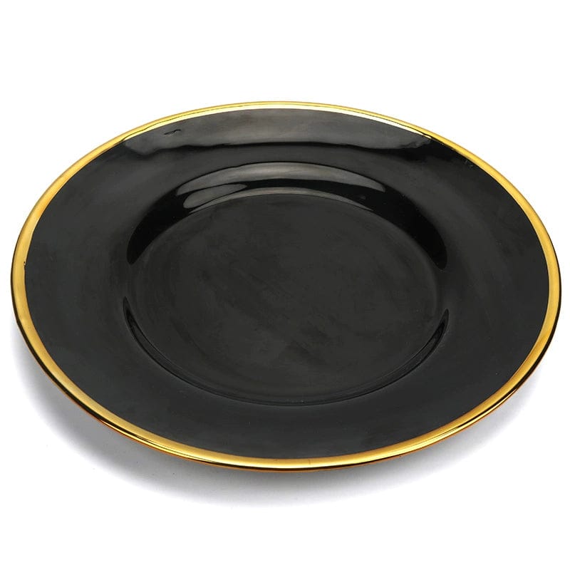 Hotel Table Setting Household Bone China Set Black Golden Edge Luxury Model Room Tableware Flat Plate Western Food/Steak Dinner Plate Dish - SHOWLU FASHION STORE