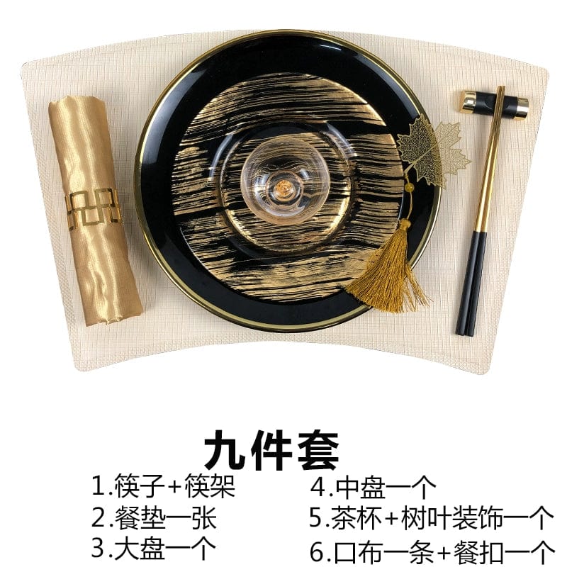 Hotel Table Setting Household Bone China Set Black Golden Edge Luxury Model Room Tableware Flat Plate Western Food/Steak Dinner Plate Dish - SHOWLU FASHION STORE