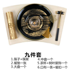Hotel Table Setting Household Bone China Set Black Golden Edge Luxury Model Room Tableware Flat Plate Western Food/Steak Dinner Plate Dish - SHOWLU FASHION STORE