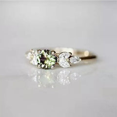 Huitan Delicate Women Wedding Ring Olive Green Round Zircon with Leave Shape Elegant Gold Color Girl Gift Rings Trendy Jewelry - SHOWLU FASHION STORE