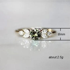 Huitan Delicate Women Wedding Ring Olive Green Round Zircon with Leave Shape Elegant Gold Color Girl Gift Rings Trendy Jewelry - SHOWLU FASHION STORE