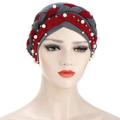 Indian Muslim Women Two Color Hijab Milk Silk Chemical Hat Braided Bead Hijab Islamic Hijab Ladies Bicolor pearl Baotou Cap - SHOWLU FASHION STORE