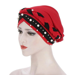 Indian Muslim Women Two Color Hijab Milk Silk Chemical Hat Braided Bead Hijab Islamic Hijab Ladies Bicolor pearl Baotou Cap - SHOWLU FASHION STORE