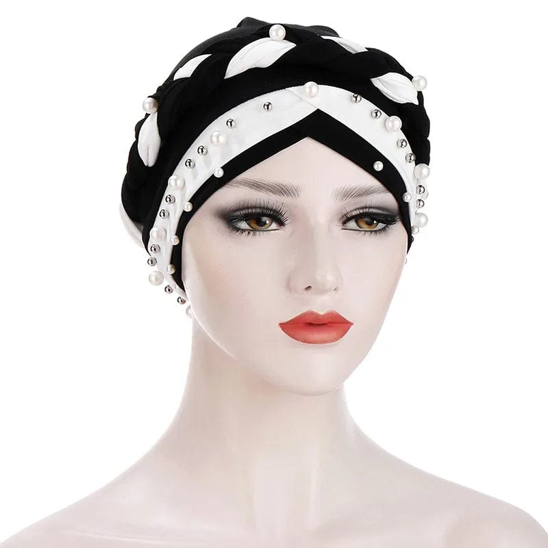 Indian Muslim Women Two Color Hijab Milk Silk Chemical Hat Braided Bead Hijab Islamic Hijab Ladies Bicolor pearl Baotou Cap - SHOWLU FASHION STORE