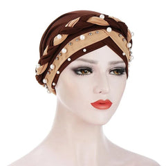 Indian Muslim Women Two Color Hijab Milk Silk Chemical Hat Braided Bead Hijab Islamic Hijab Ladies Bicolor pearl Baotou Cap - SHOWLU FASHION STORE