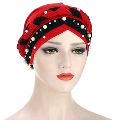 Indian Muslim Women Two Color Hijab Milk Silk Chemical Hat Braided Bead Hijab Islamic Hijab Ladies Bicolor pearl Baotou Cap - SHOWLU FASHION STORE