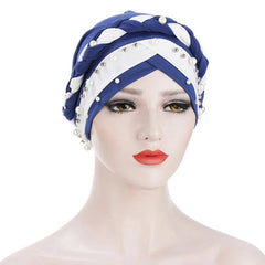 Indian Muslim Women Two Color Hijab Milk Silk Chemical Hat Braided Bead Hijab Islamic Hijab Ladies Bicolor pearl Baotou Cap - SHOWLU FASHION STORE