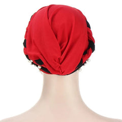 Indian Muslim Women Two Color Hijab Milk Silk Chemical Hat Braided Bead Hijab Islamic Hijab Ladies Bicolor pearl Baotou Cap - SHOWLU FASHION STORE