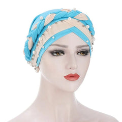 Indian Muslim Women Two Color Hijab Milk Silk Chemical Hat Braided Bead Hijab Islamic Hijab Ladies Bicolor pearl Baotou Cap - SHOWLU FASHION STORE