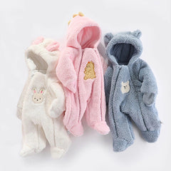 Infant Boys Girls Fleece Jumpsuit Winter Long Sleeve Cartoon Hooded Romper Newborn Fleece Warm Jumpsuit 0 - 24 Months Baby Clothes - SHOWLU FASHION STORE